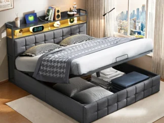 WoodenAura Boxspringbett 160x200 cm, LED-Leiste und Steckdose