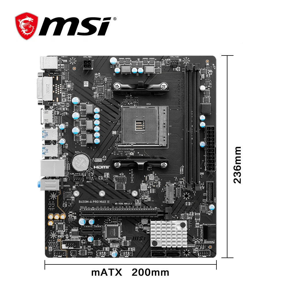 MSI B450M-A Pro Max II Mainboard Dual-Channel DDR4 RAM, AMD RYZEN R9 – Bild 2