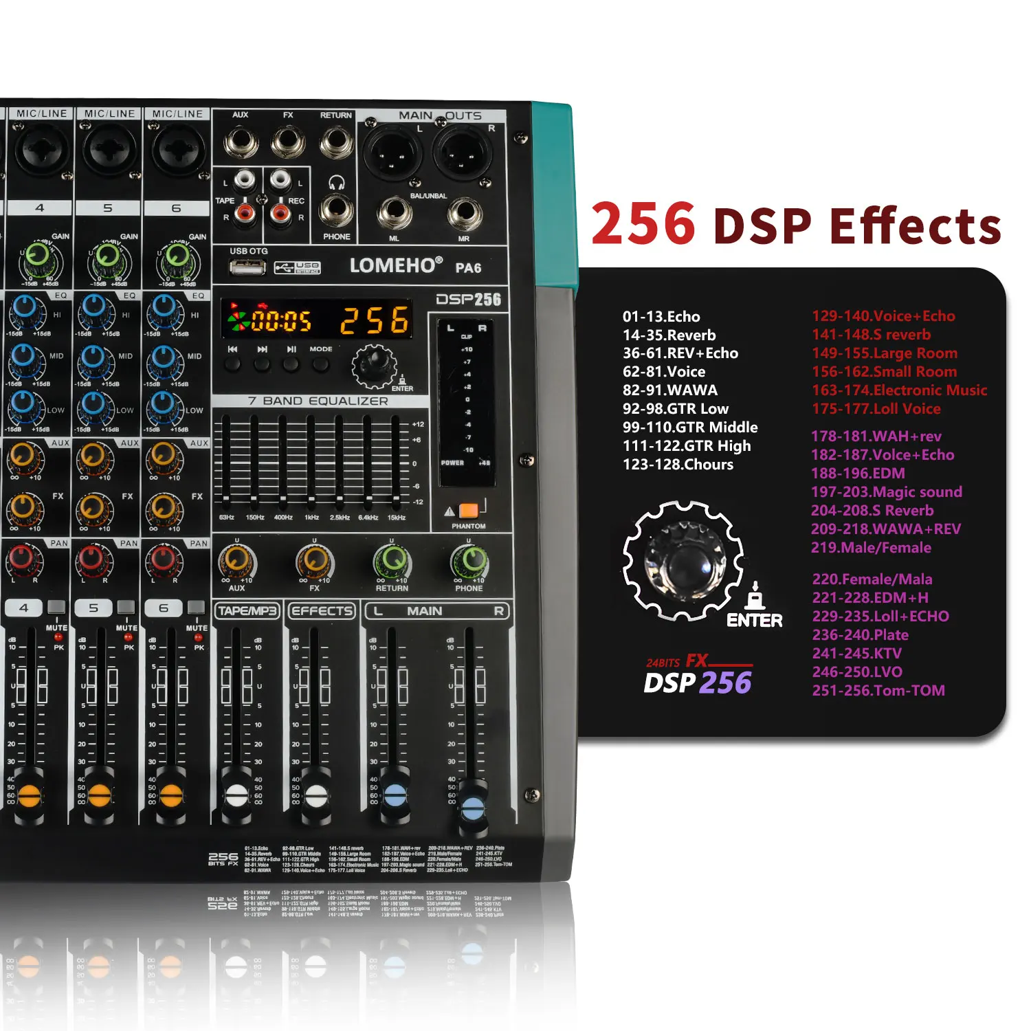 6 Kanal Mixer mit Bluetooth 256 Effekten mit USB – Bild 2
