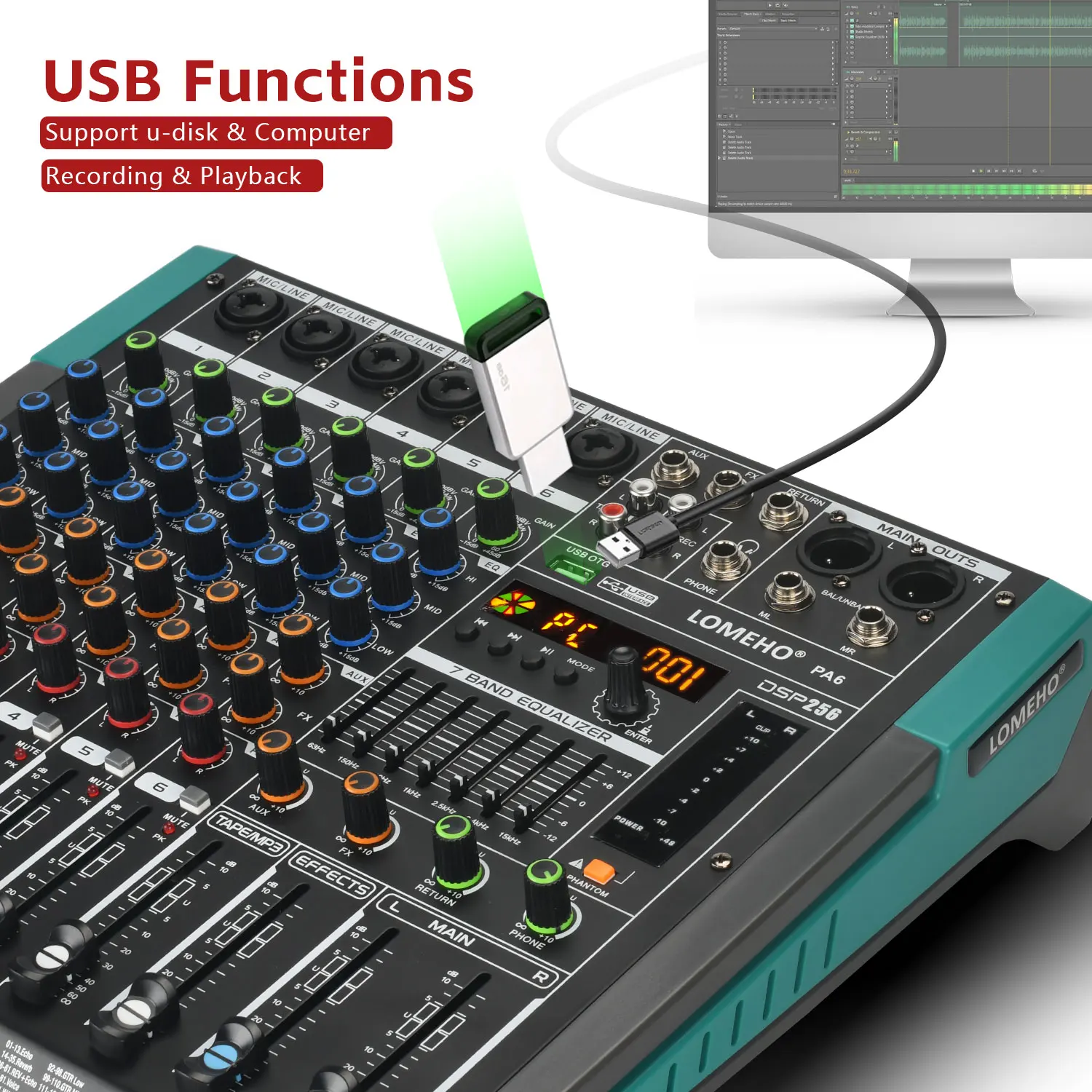 6 Kanal Mixer mit Bluetooth 256 Effekten mit USB – Bild 4