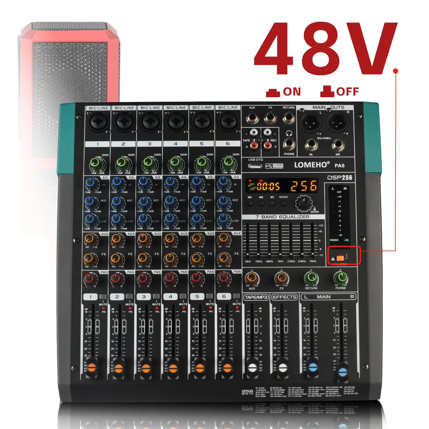 6 Kanal Mixer mit Bluetooth 256 Effekten mit USB – Bild 3