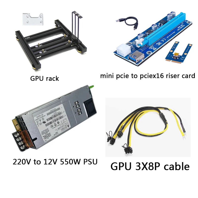 Externe Laptop-Grafikkarte, Mini-PCIe zu PCIe X16 Riser-Kartenset Halterung + Riser-Karte + GPU-Stromkabel + Netzteil – Bild 2