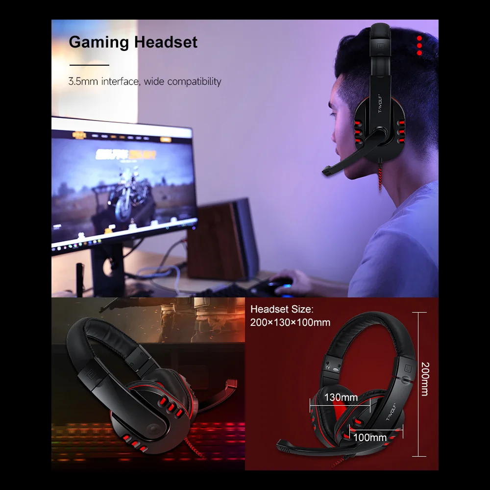 TF800 Vierteilige Gaming-Kombination, 104 Tasten, Atmungslicht-Maus, Headset & Mauspad – Bild 5