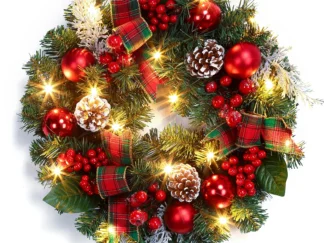 45cm Weihnachtskranz mit 15 LED-Leuchten