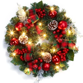 45cm Weihnachtskranz mit 15 LED-Leuchten