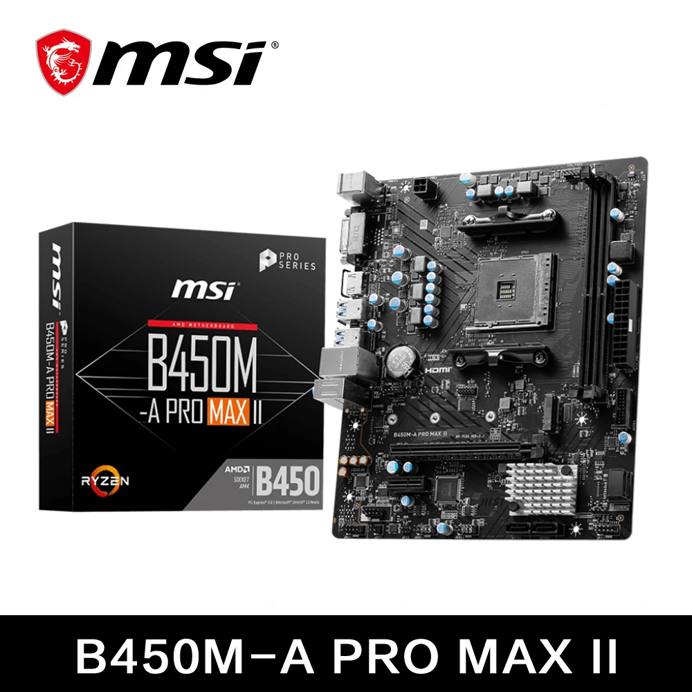 MSI B450M-A Pro Max II Mainboard Dual-Channel DDR4 RAM, AMD RYZEN R9