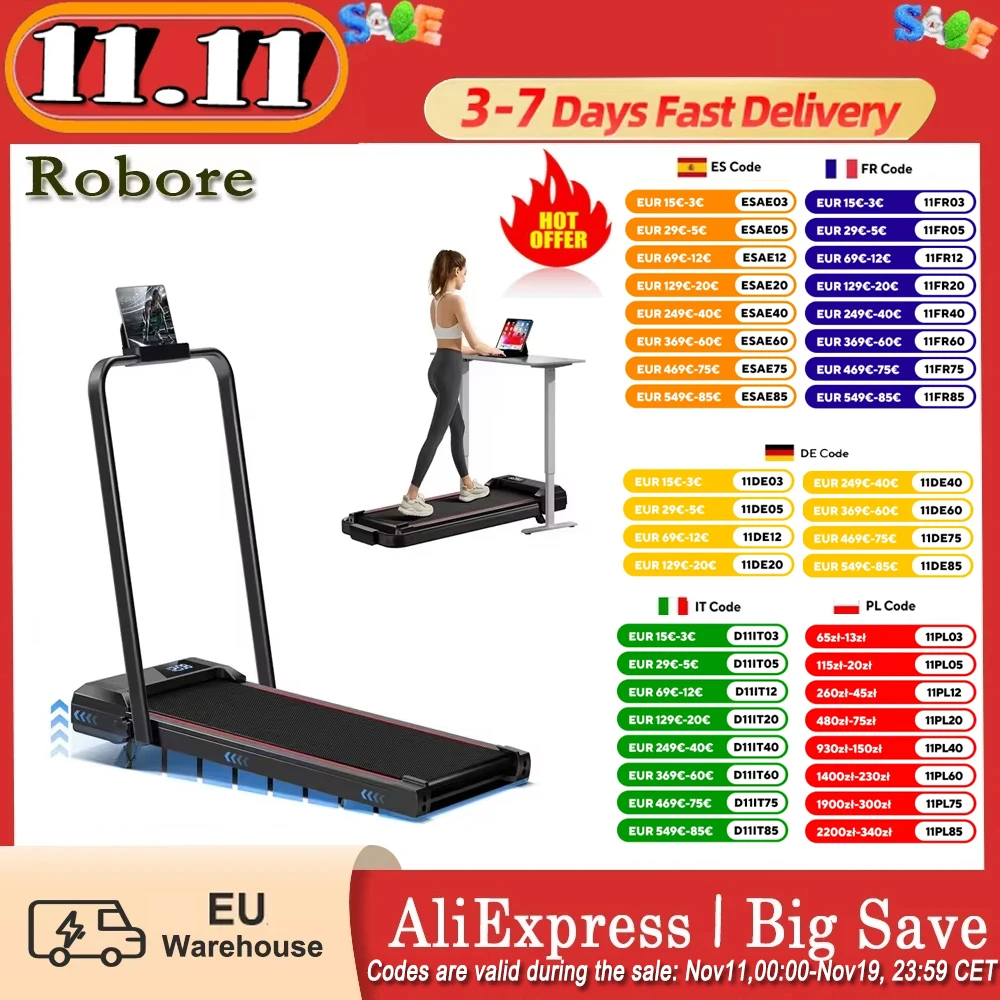 Robore Laufband mit 9% Neigung, 2,5 PS, 12 km/h & bürstenloser Motor, zusammenklappbar