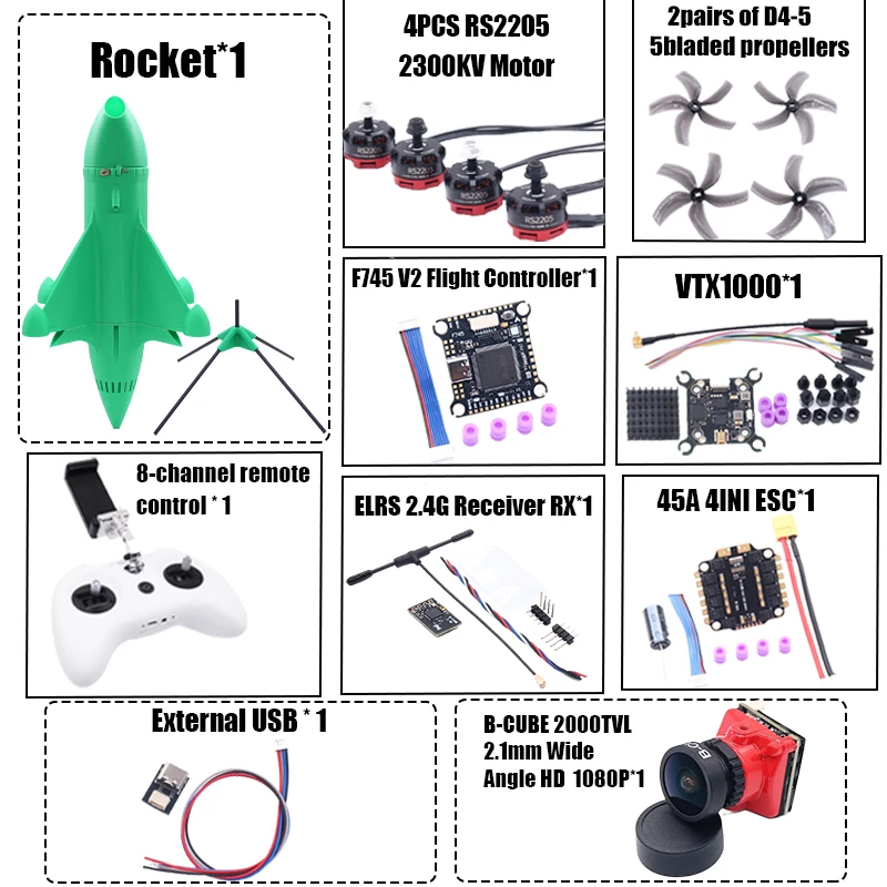 B-CUBE 5 Zoll-FPV Raketenhülle aus Kohlefaser, 31 cm hoch – Bild 4