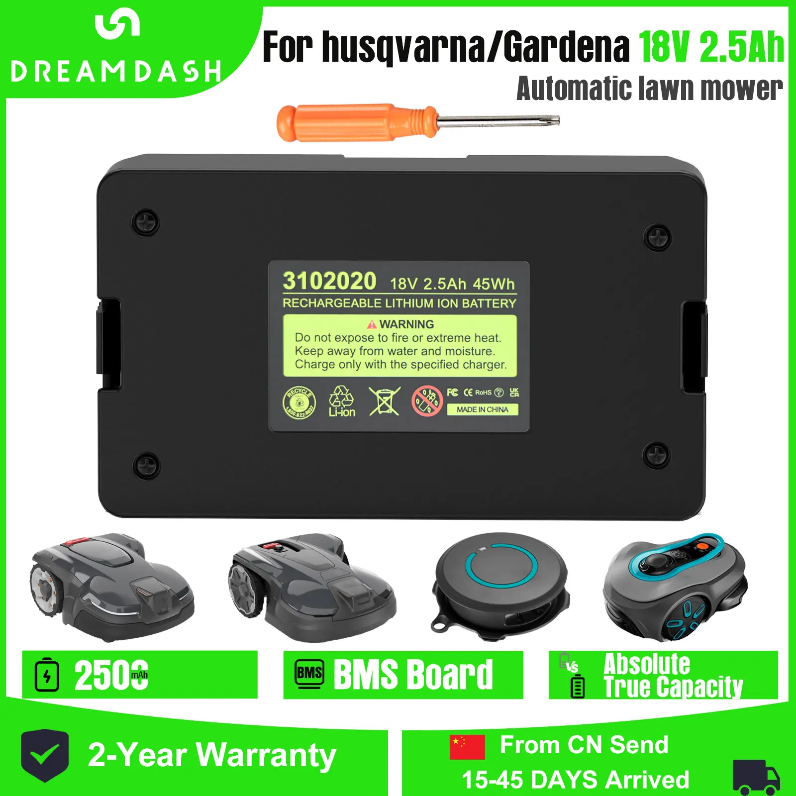 Dreamdash 2500 mAh 18 V Li-Ionen-Akku für Gardena Sileno Roboter-Rasenmäher