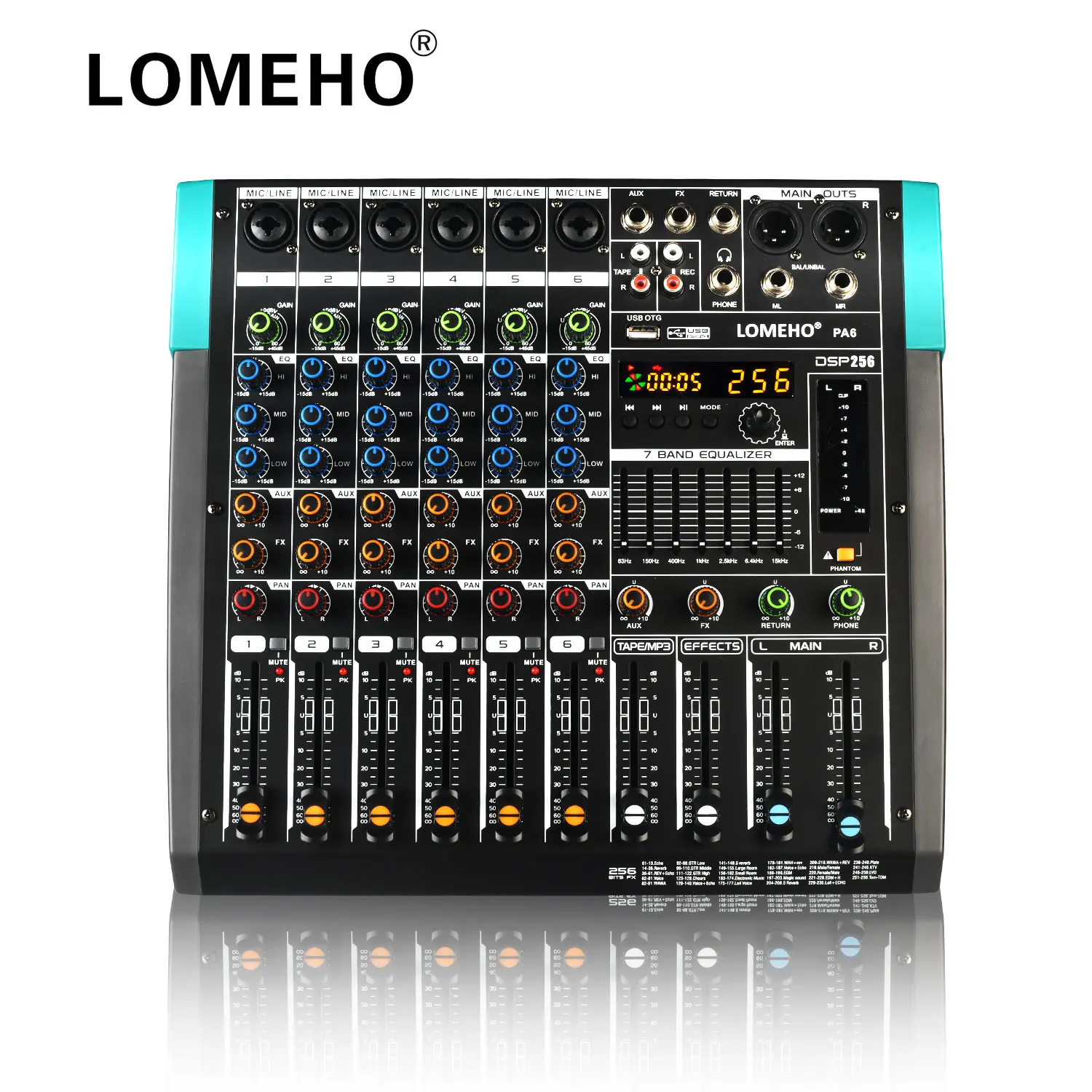 6 Kanal Mixer mit Bluetooth 256 Effekten mit USB