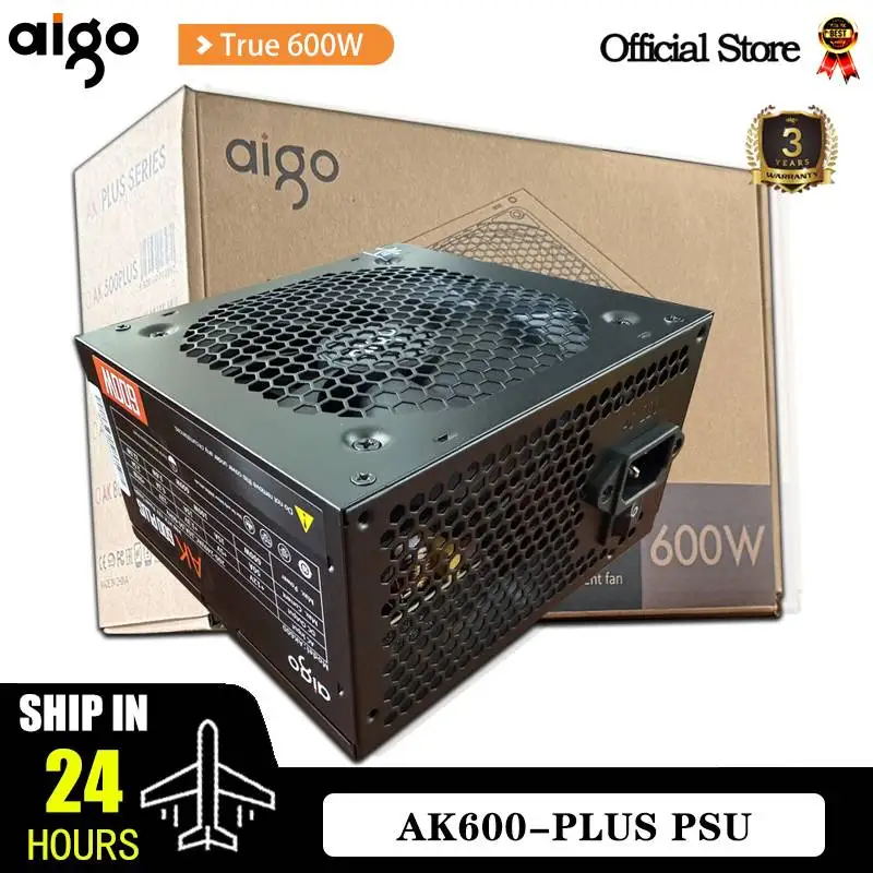Aigo 600W Gaming Netzteil Schwarz, RGB Lüfter