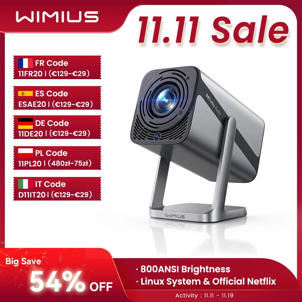 IWIMIUS 4k Projector mit Autofokus, FHD 1080p, WIFI6, 360° Rotation