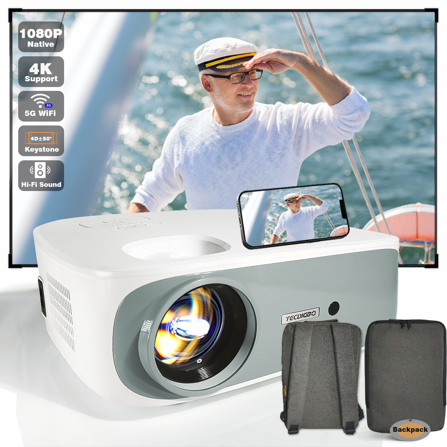 4K True 1080P High-Definition-Projektor in Weiß – Bild 8