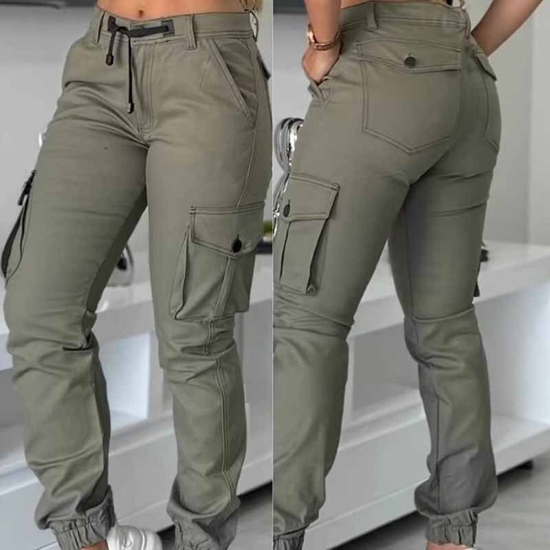 Women's High-Waisted Cargo Pants - Non-See-Through Work Pants With Drawstring Waist Multi-Pocket Slim Tapered Leg For Office – Bild 2
