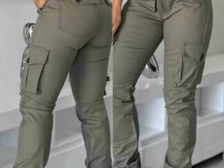 Women's High-Waisted Cargo Pants - Non-See-Through Work Pants With Drawstring Waist Multi-Pocket Slim Tapered Leg For Office