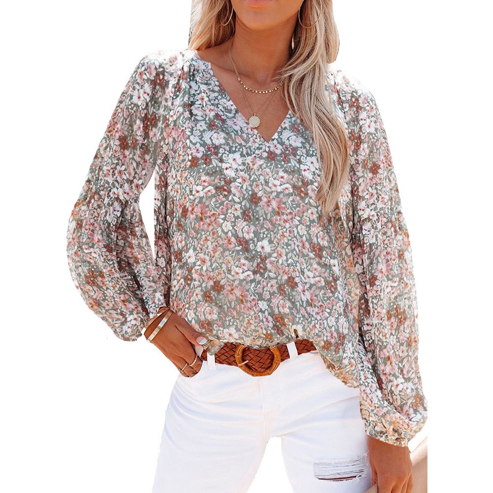 Bluse mit Laternenärmeln & Blumenmuster – Bild 5