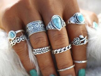 Türkisfarbenes 10-teiliges Set Kombinationsringe