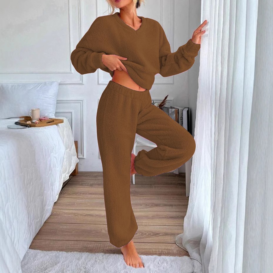 Bequemes, warmes Loungewear-Set mit V-Ausschnitt – Bild 2