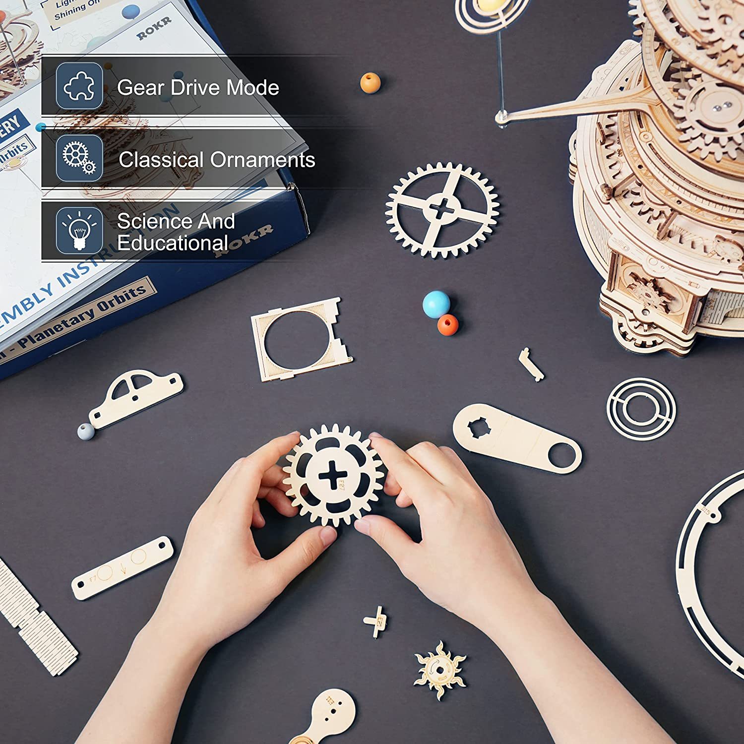 Robotime ROKR 316-teiliges, drehbares & mechanisches 3D Planetarium – Bild 10