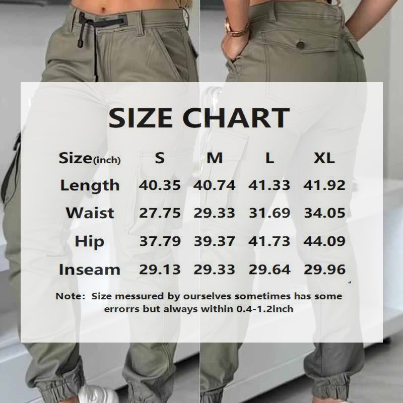 Women's High-Waisted Cargo Pants - Non-See-Through Work Pants With Drawstring Waist Multi-Pocket Slim Tapered Leg For Office – Bild 4