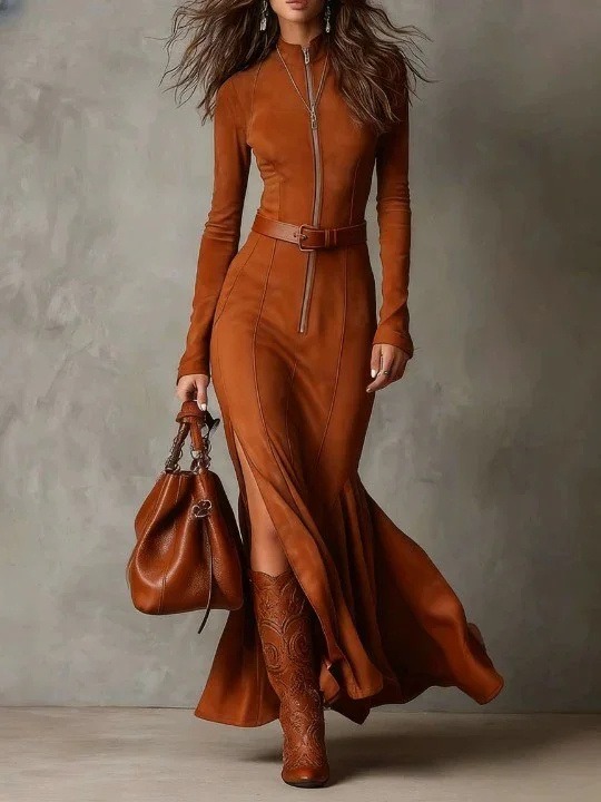 Elegantes, figurbetontes Langarmkleid mit Reißverschluss – Bild 4