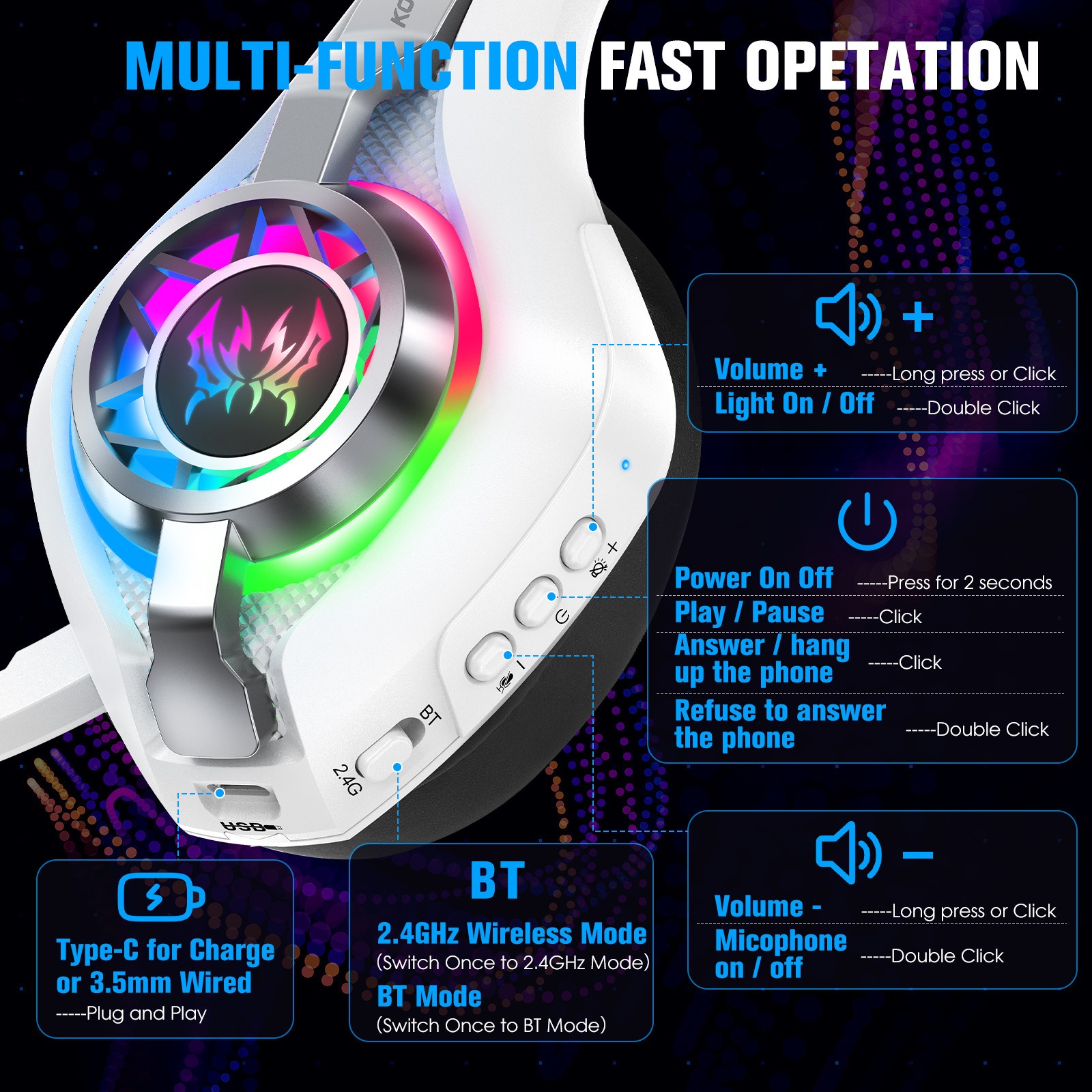 Wireless Head-mounted Gaming Headset Bluetooth 24G E-sports Headset – Bild 2