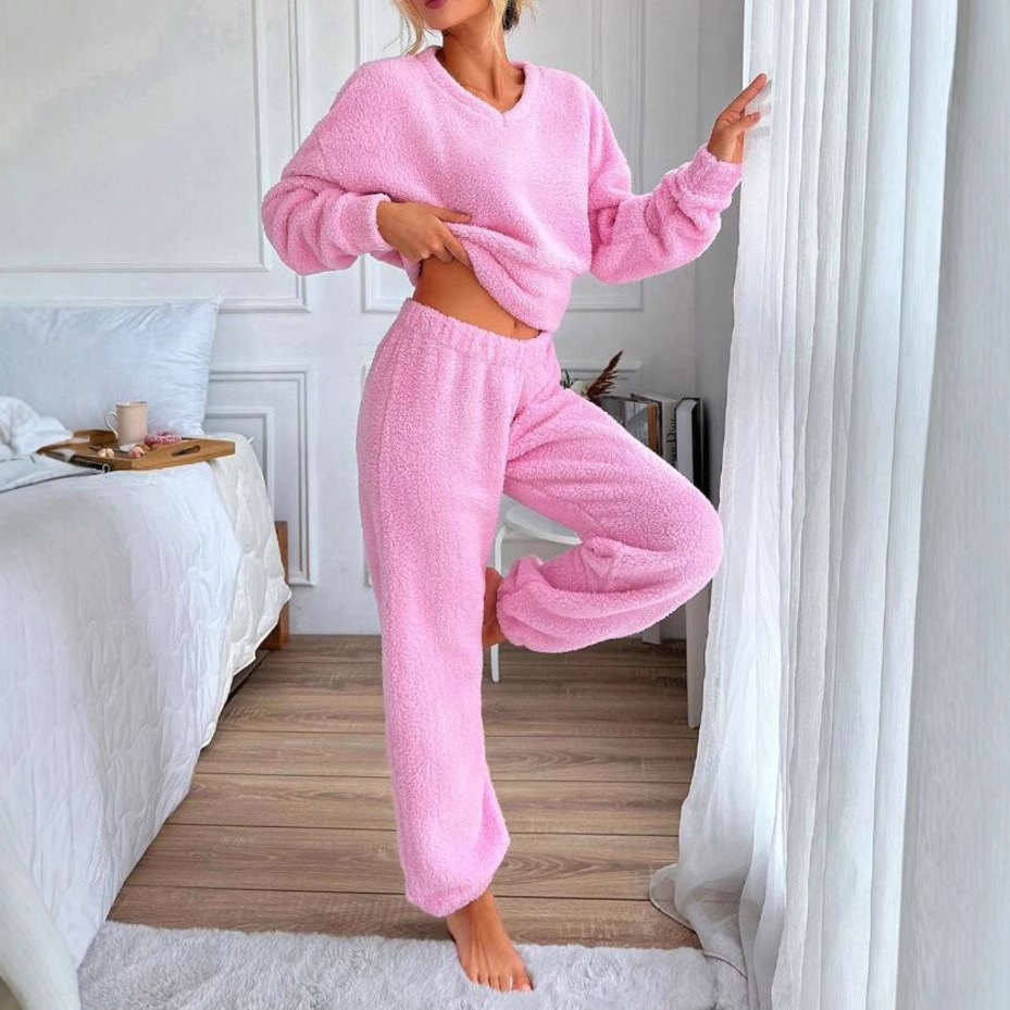 Bequemes, warmes Loungewear-Set mit V-Ausschnitt – Bild 3
