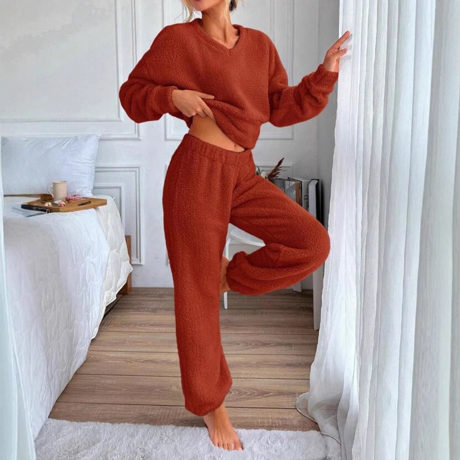 Bequemes, warmes Loungewear-Set mit V-Ausschnitt – Bild 5