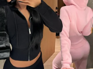 Zweiteiliger Damen-Jogginganzug mit Kapuzen-Crop-Top & Trainingshose