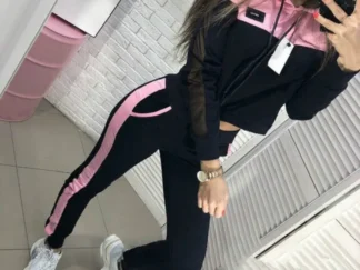 Damen-Hoodie-Set mit Mesh-Patchwork-Design