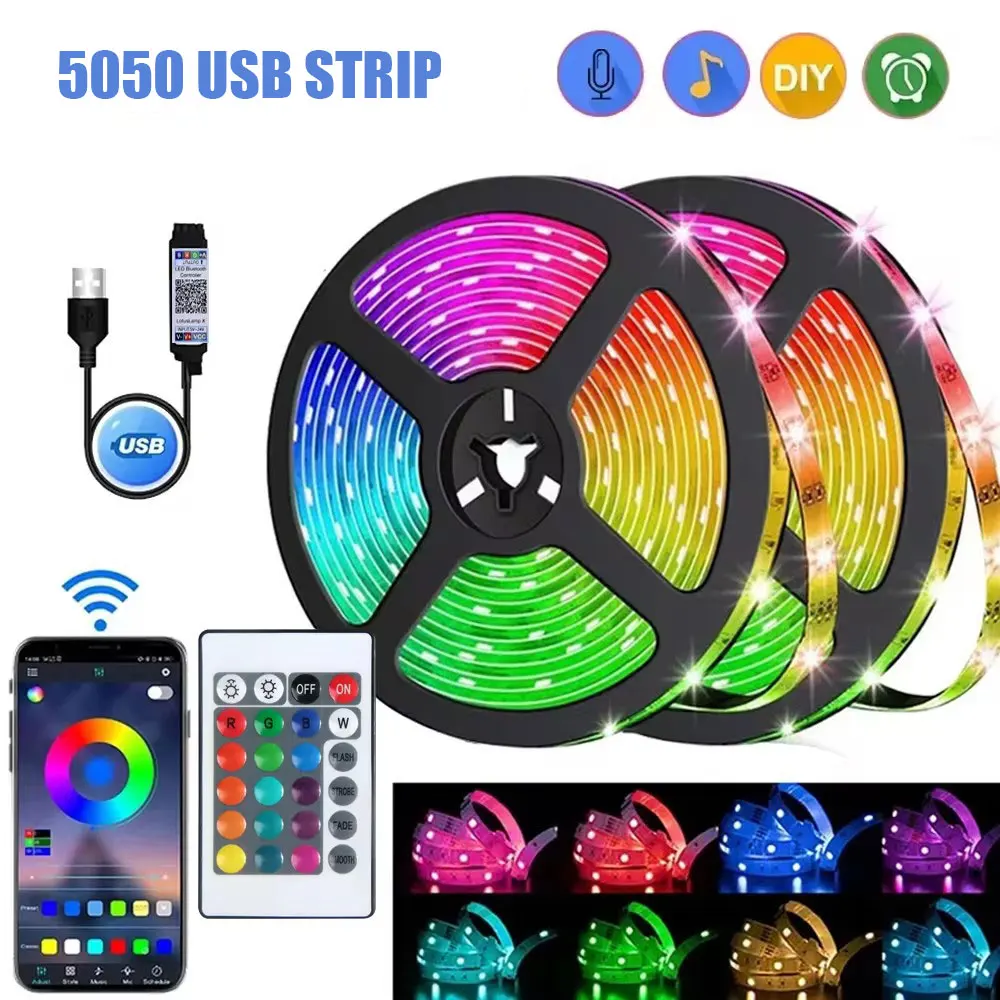 RGB-LED-Streifen 5050 mit Bluetooth, App-Steuerung, IR-Fernbedienung & USB