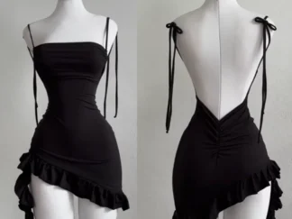 Ärmelloses, rückenfreies Minikleid mit Rüschen