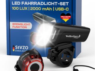Wellrelaxx LED-Fahrradbeleuchtungsset, USB-aufladbar, 100 LUX | StVZO-geprüft