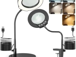 10-fach Vergrößerungslupe mit Licht und Stativ, 5 Farbmodi, stufenlos dimmbare LED-Schreibtischlampe