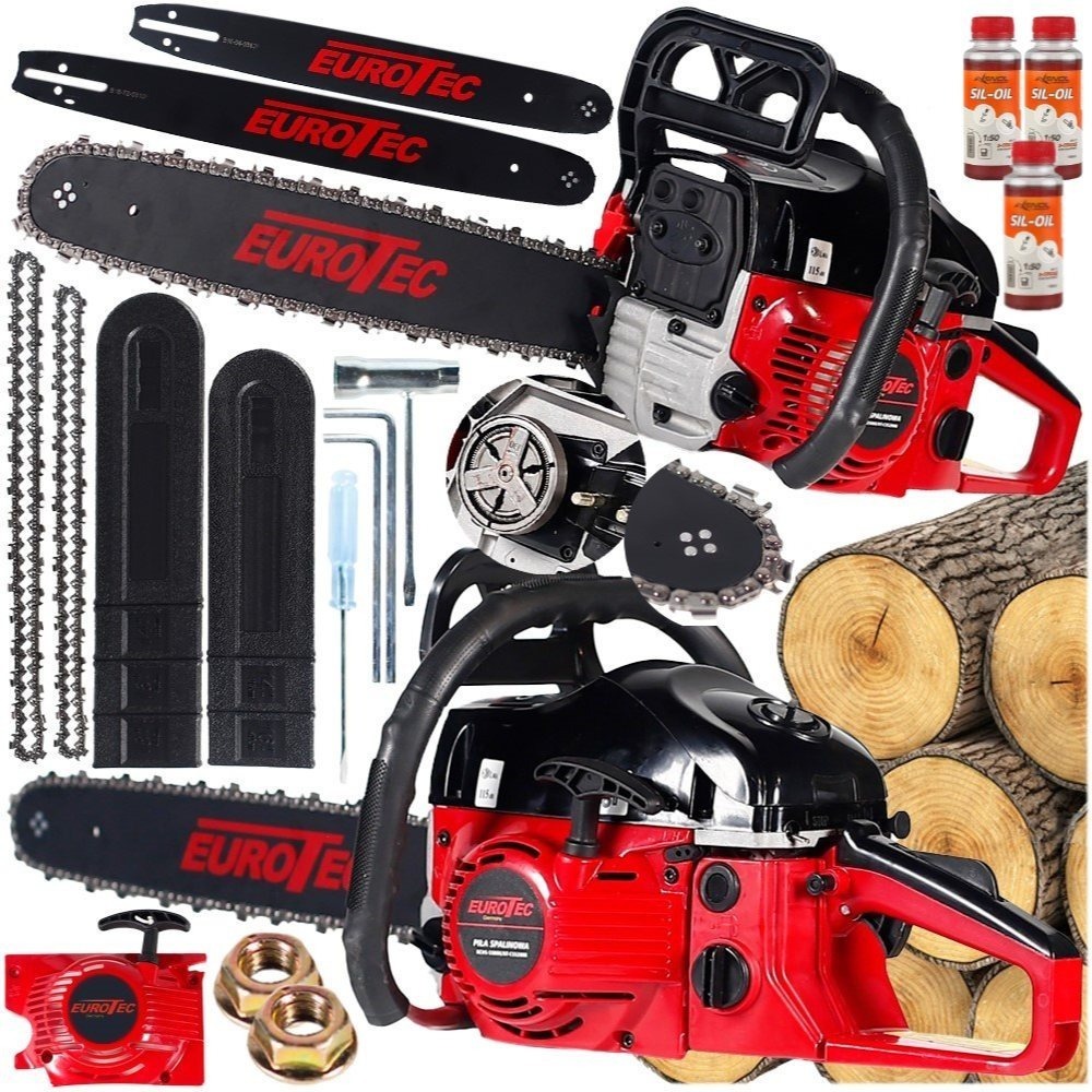 5,5 PS Benzin-Kettensäge, 52 cm³ Motor, inklusive 2 Ketten, 2 Schwertern und 300 ml Öl – XXL-Set