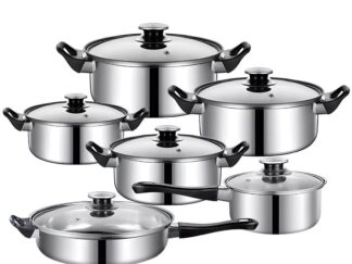 12-teiliges Edelstahl-Topfset – Induktionsgeeignetes Kochgeschirr mit 6 Töpfen und 6 Glasdeckeln