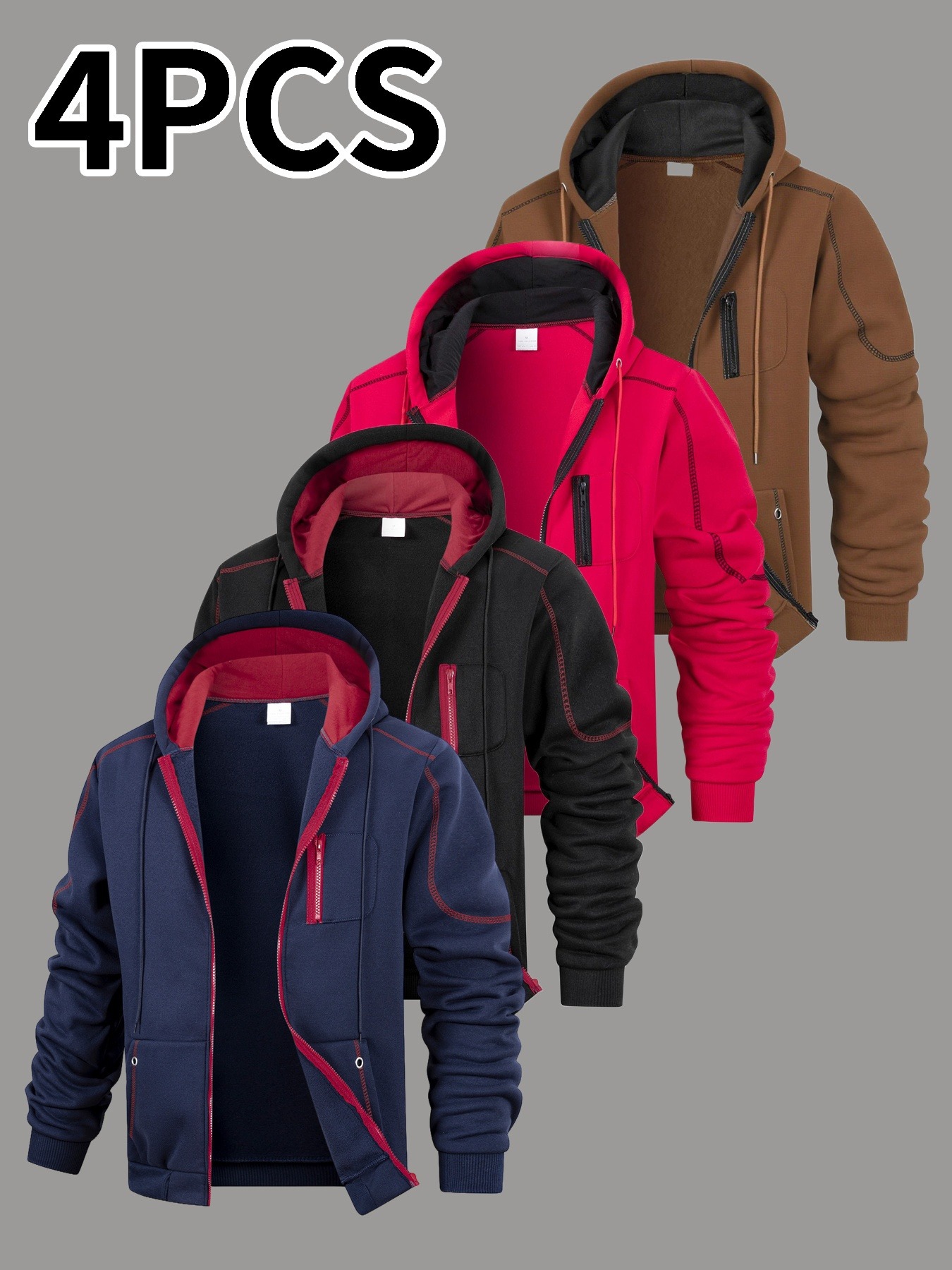 4-teiliges Herren-Thermo-Jacken-Set mit Kapuze und durchgehendem Reißverschluss
