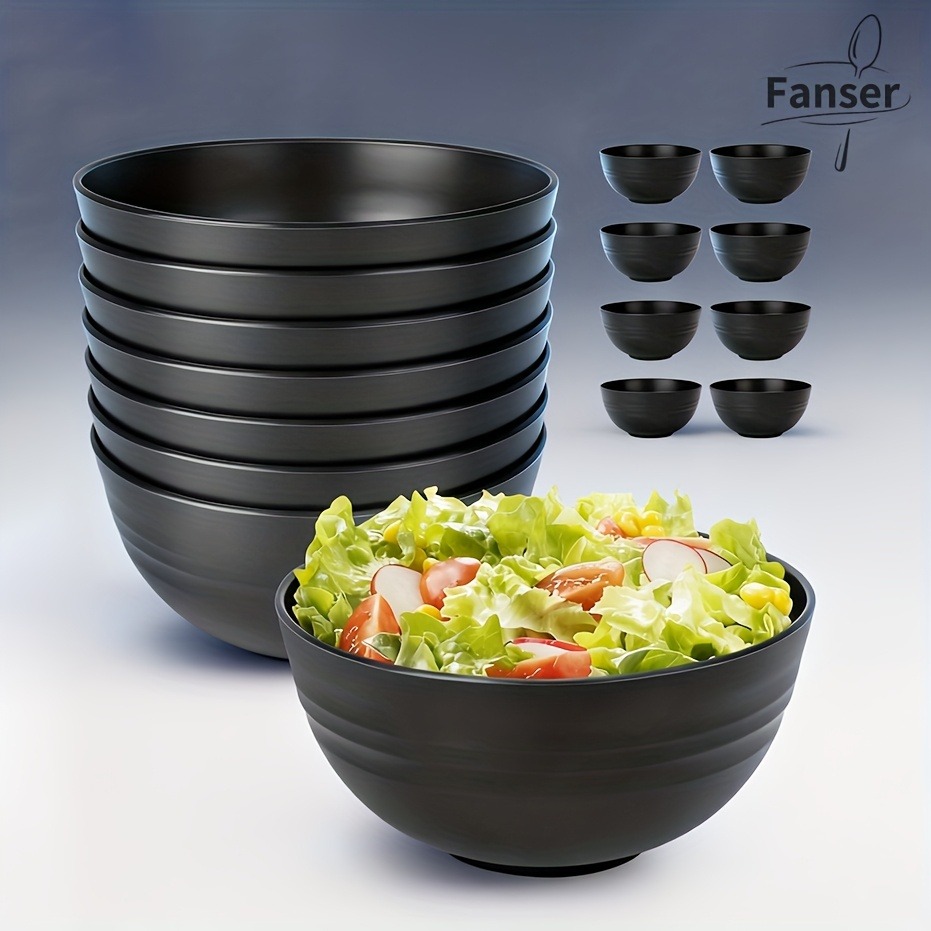 6-12 teiliges Set Kunststoff-Essschüsseln in schwarz