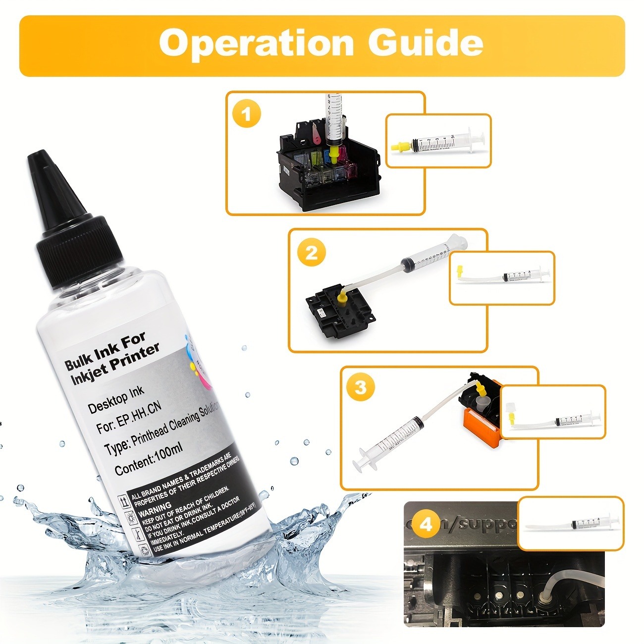 2x 100 ml Druckkopfreinigungsset für EP HP EcoTank Officejet Deskjet Pixma
