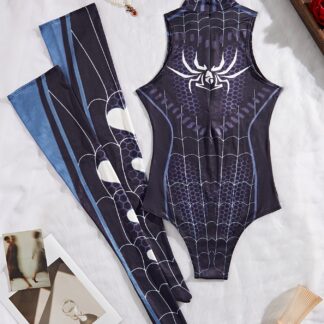 Spinnen-Kostümset für Rollenspiele, bestehend aus Body und Strümpfe