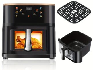 Heißluftfritteuse mit transparentem Innentopf, Touch-Bedienung, Timer & 6 Kochfunktionen