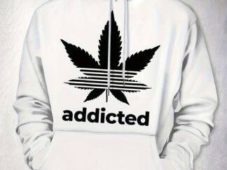 Weißer Herren-Hoodie mit 3D-Blattprint und „Addicted“-Schriftzug
