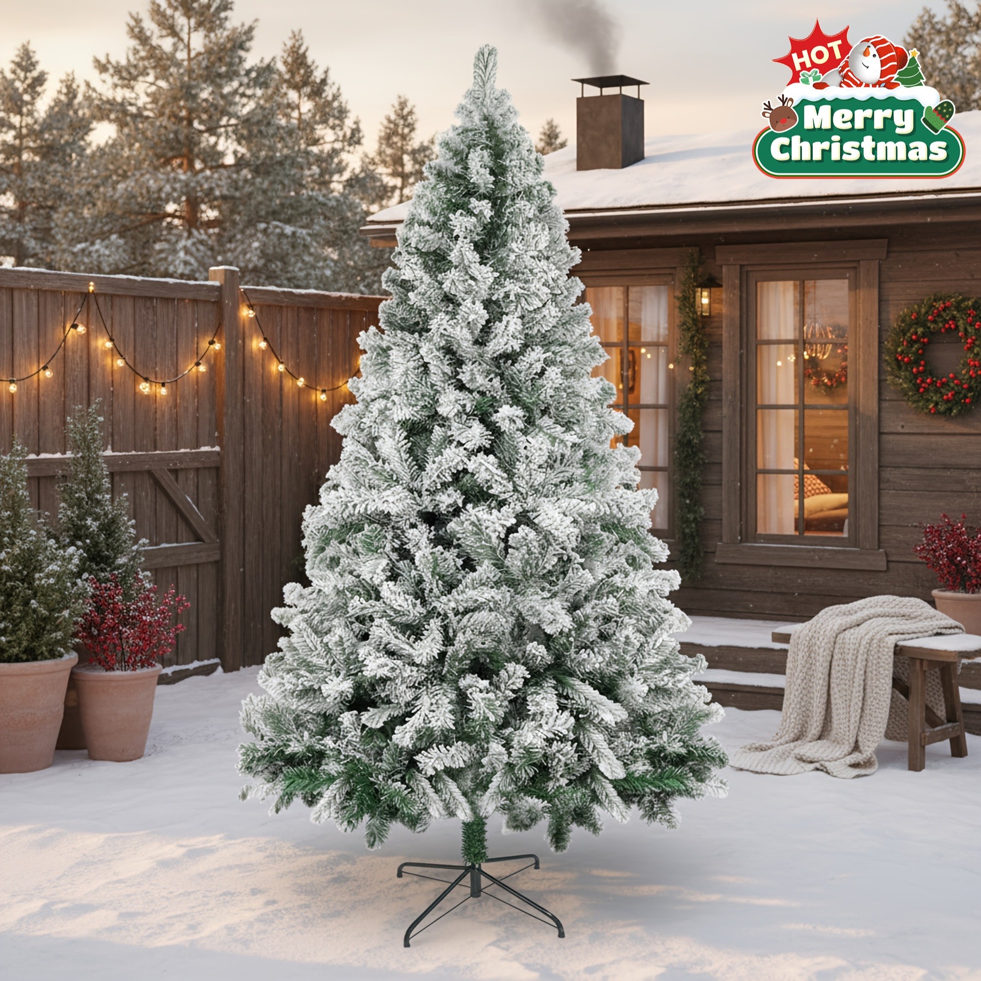 Künstlicher Weihnachtsbaum mit Schneeflocken, 210cm