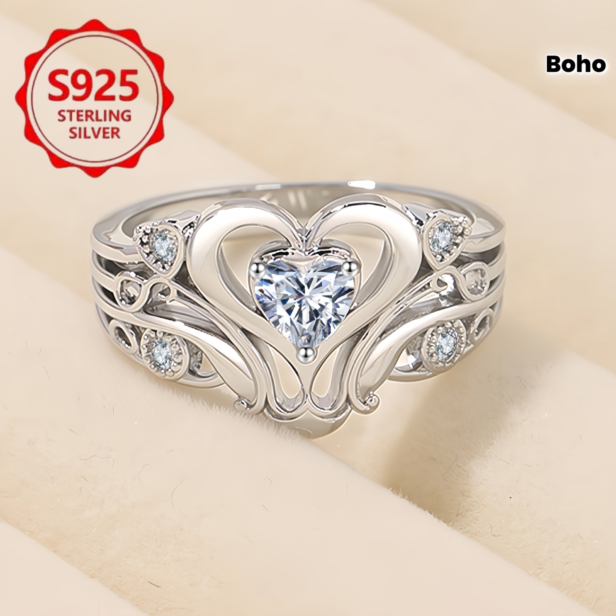 Herzförmiger Ring aus 925er Sterling-Silber