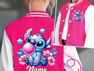 Personalisierbare Stitch-Baseballjacke für Mädchen – mit individuellem Text