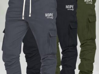 3er-Pack lässige Herren-Cargohosen mit „NOPE“-Buchstabenprint