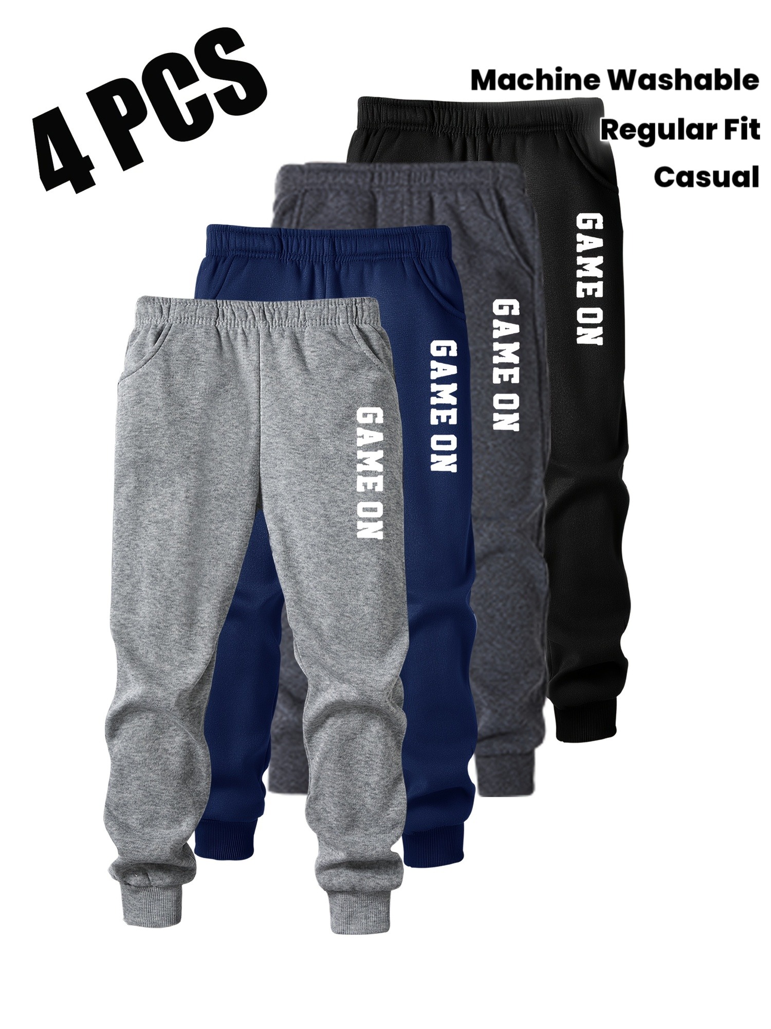 4er-Pack lässige, fleecegefütterte Jogginghosen