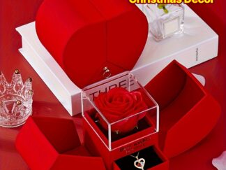 Elegante, luxuriöse Geschenkbox mit künstlicher Rose und einer Herzkette