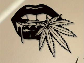 Schwarzes Metall-Wandbild mit Cannabis-Blattmotiv