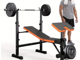 6-in-1 verstellbare Hantelbank, 299,37 kg Tragkraft, Trainingsbank mit Kniebeugenständer